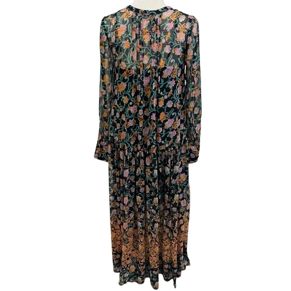 FREE PEOPLE See It Through Long Sleeve Maxi DRESS Floral Black Combo NWT - Picture 7 of 15